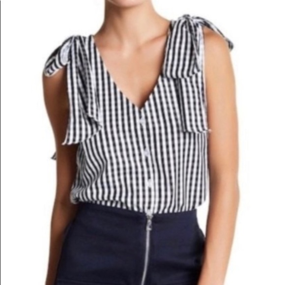J.O.A. Tops - 🚺 📐J.O.A. Black & white gingham sleeveless top with shoulder bow